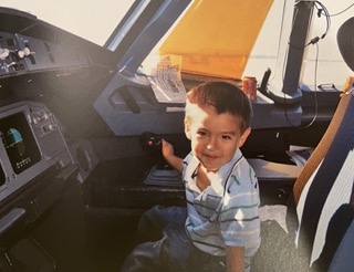 Justin Duval dreaming of becoming a pilot at an early age.